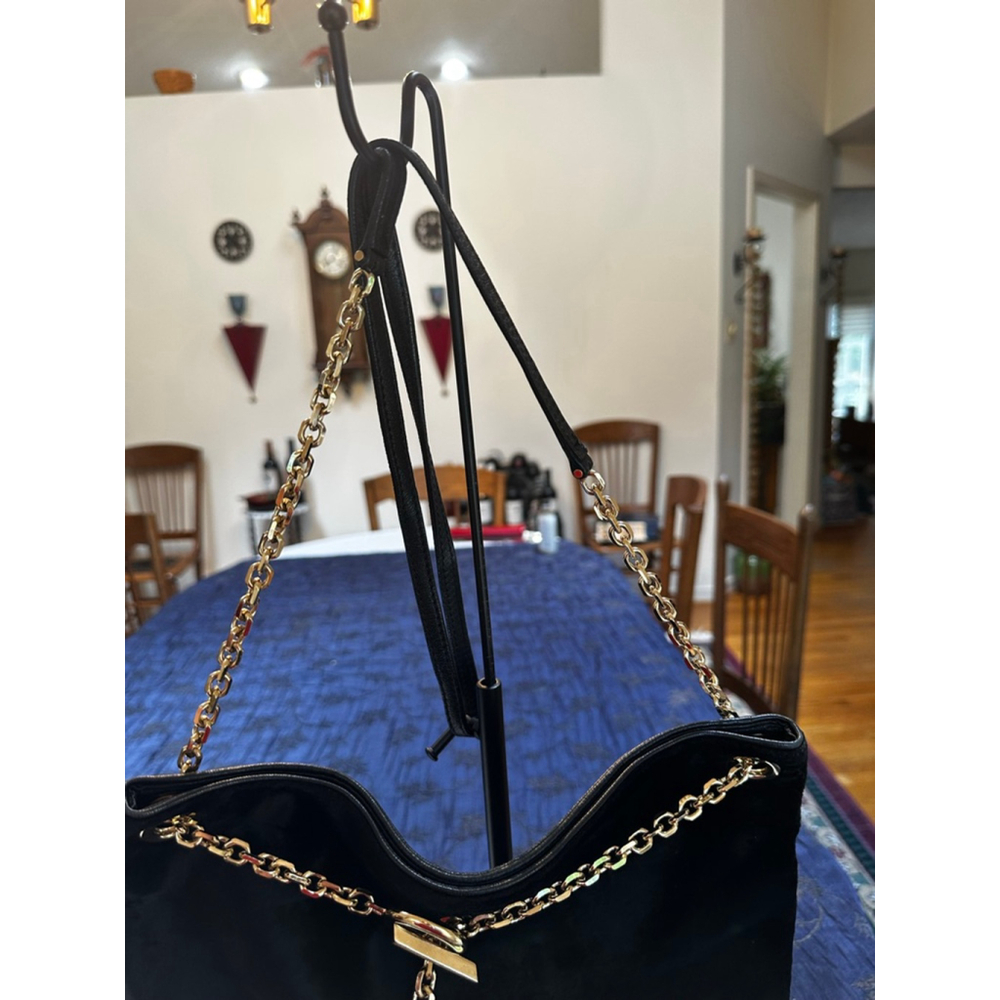 Jimmy Choo Black Leather & Suede Shoulder Bag w: Gold Chain - Picture 9 of 15